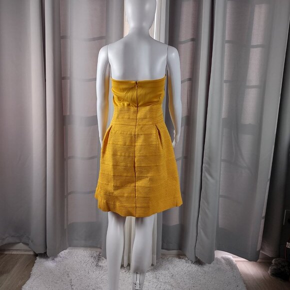 New York & Company Yellow Strapless Stretch Fit & Flare Smocked Waist Dress XXL - Picture 5 of 12